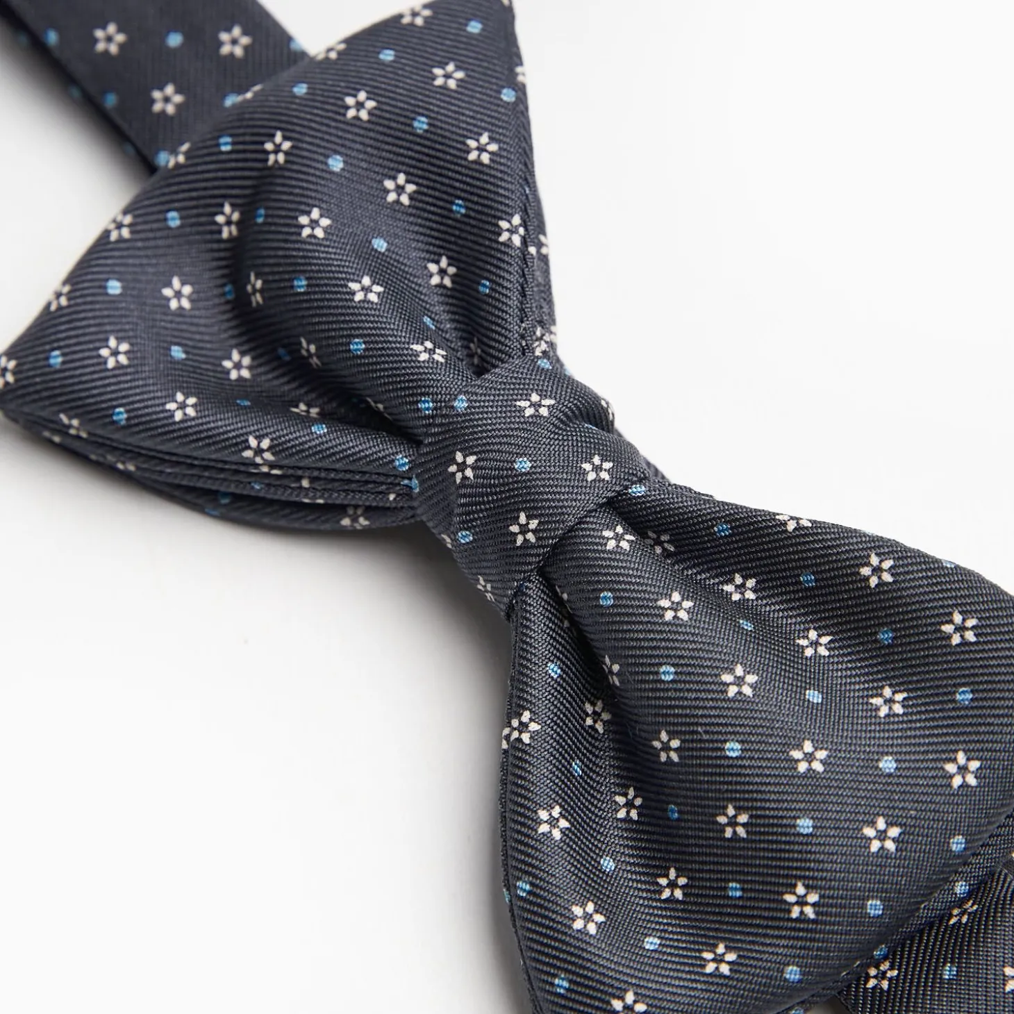 Dark Grey Pre-Knotted Silk Bowtie - Small Flower Pattern