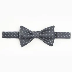 Dark Grey Pre-Knotted Silk Bowtie - Small Flower Pattern