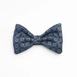 Dark Grey Pre-Knotted Silk Bowtie- Large Flower Pattern