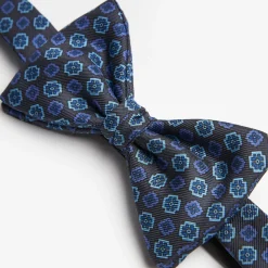 Dark Grey Pre-Knotted Silk Bowtie- Large Flower Pattern