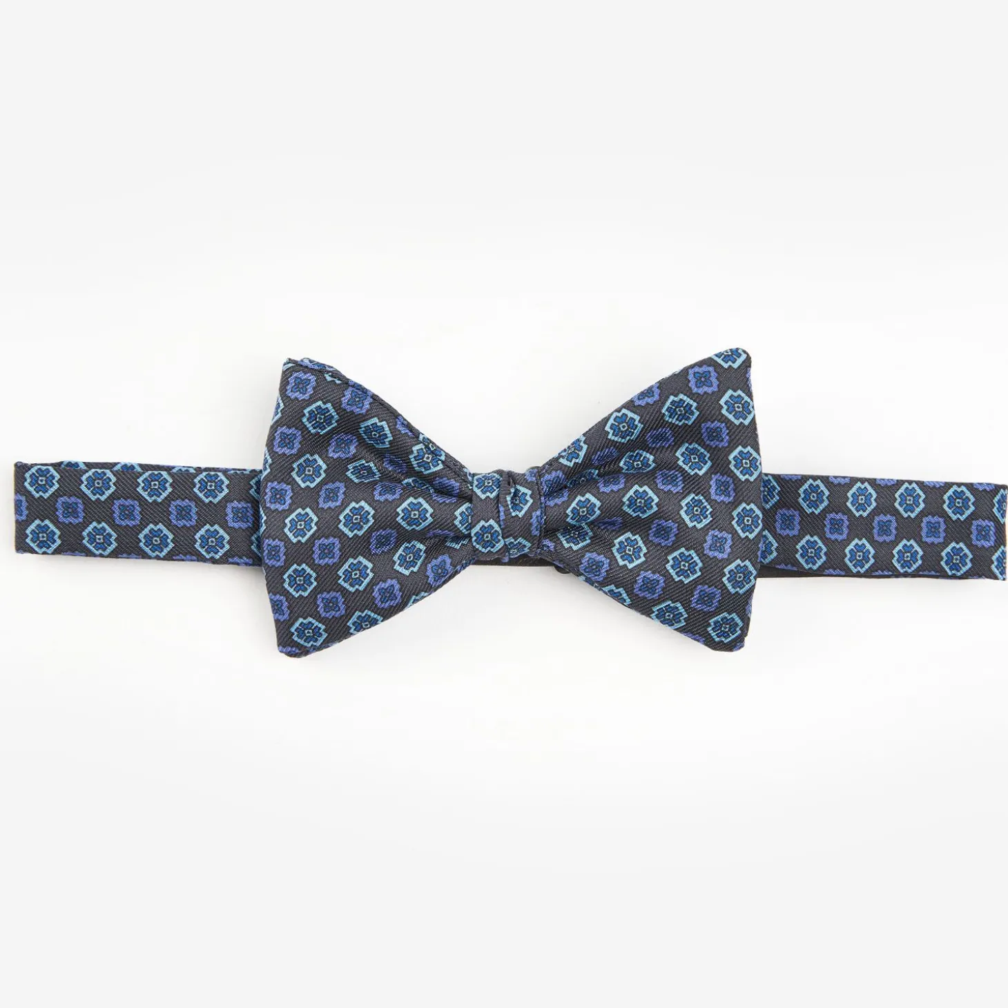 Dark Grey Pre-Knotted Silk Bowtie- Large Flower Pattern