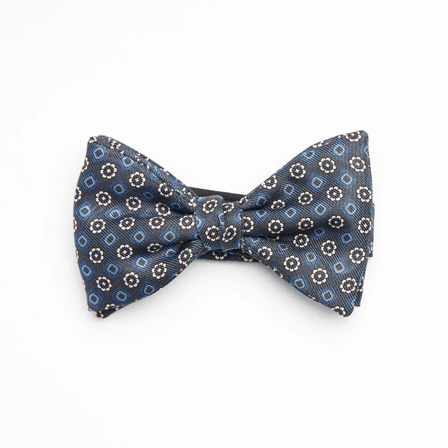 Dark Grey Pre-Knotted Silk Bowtie- Large Flower Pattern