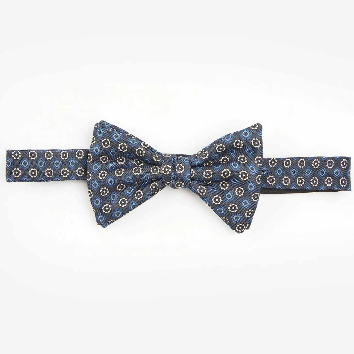 Dark Grey Pre-Knotted Silk Bowtie- Large Flower Pattern