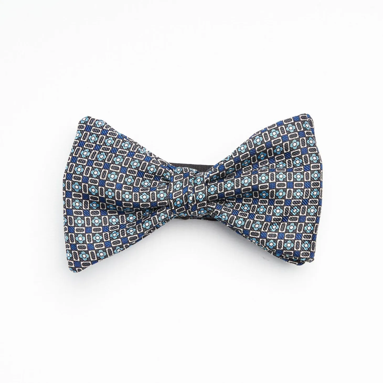Dark Grey Pre-Knotted Silk Bowtie- Small Flower Pattern