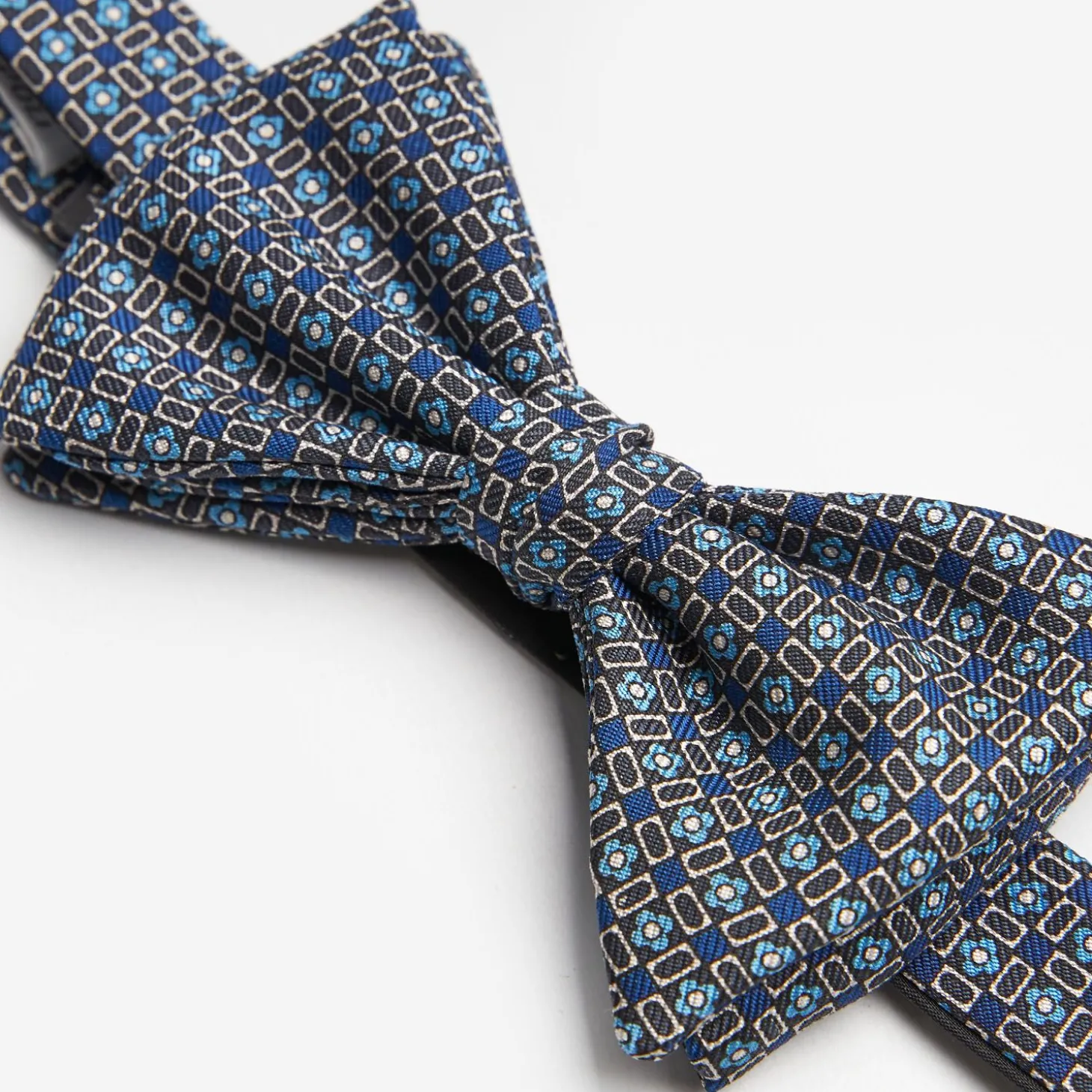 Dark Grey Pre-Knotted Silk Bowtie- Small Flower Pattern