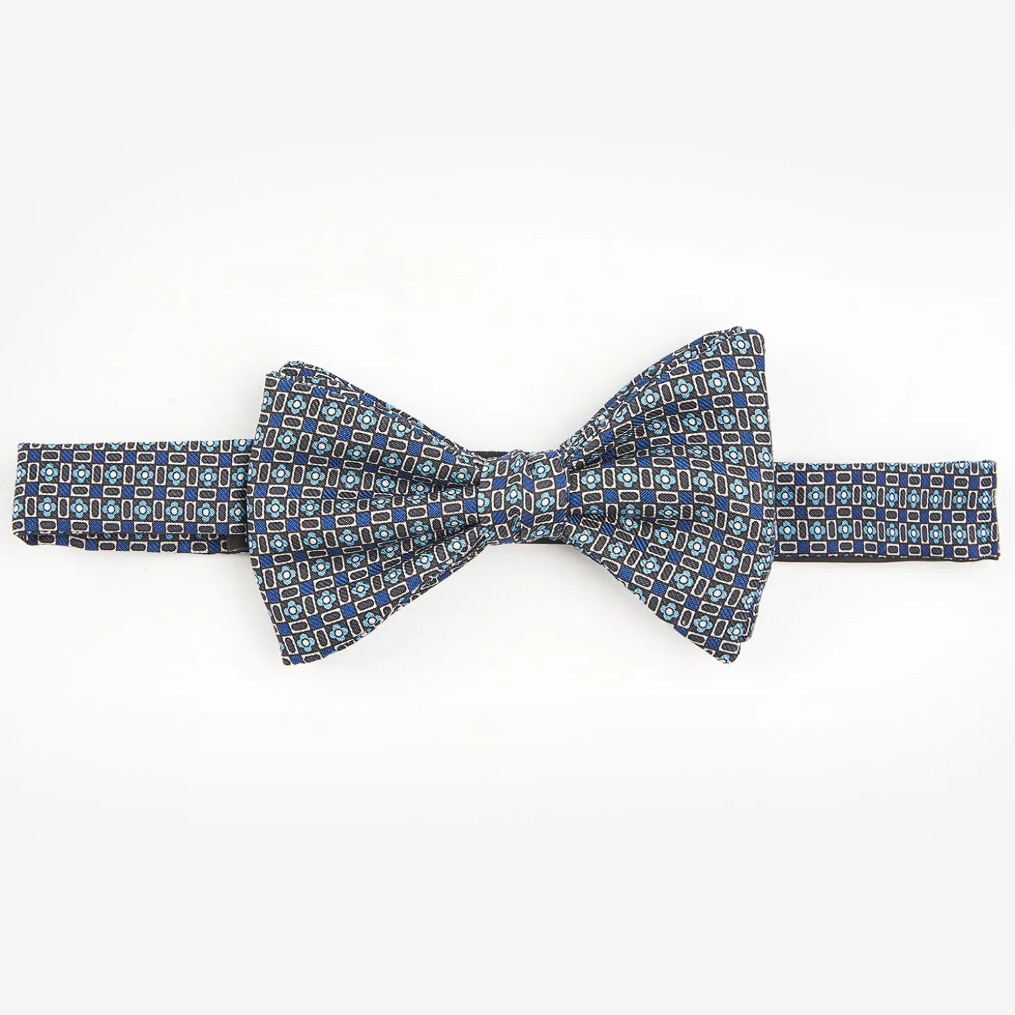 Dark Grey Pre-Knotted Silk Bowtie- Small Flower Pattern