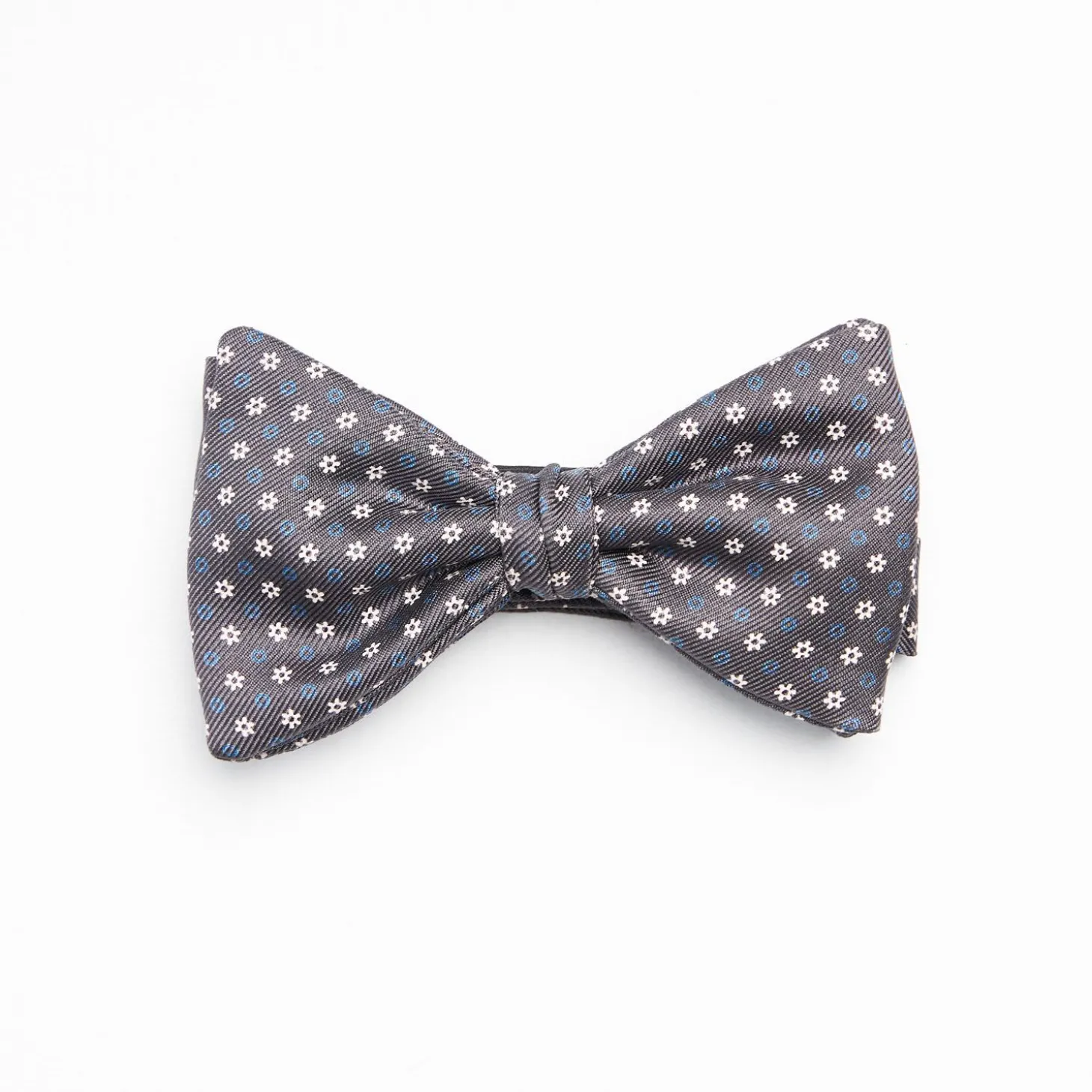 Dark Grey Pre-Knotted Silk Bowtie- Small Flower Pattern