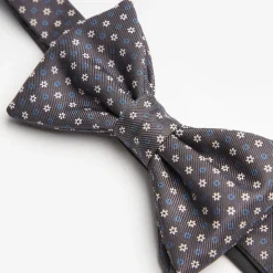 Dark Grey Pre-Knotted Silk Bowtie- Small Flower Pattern
