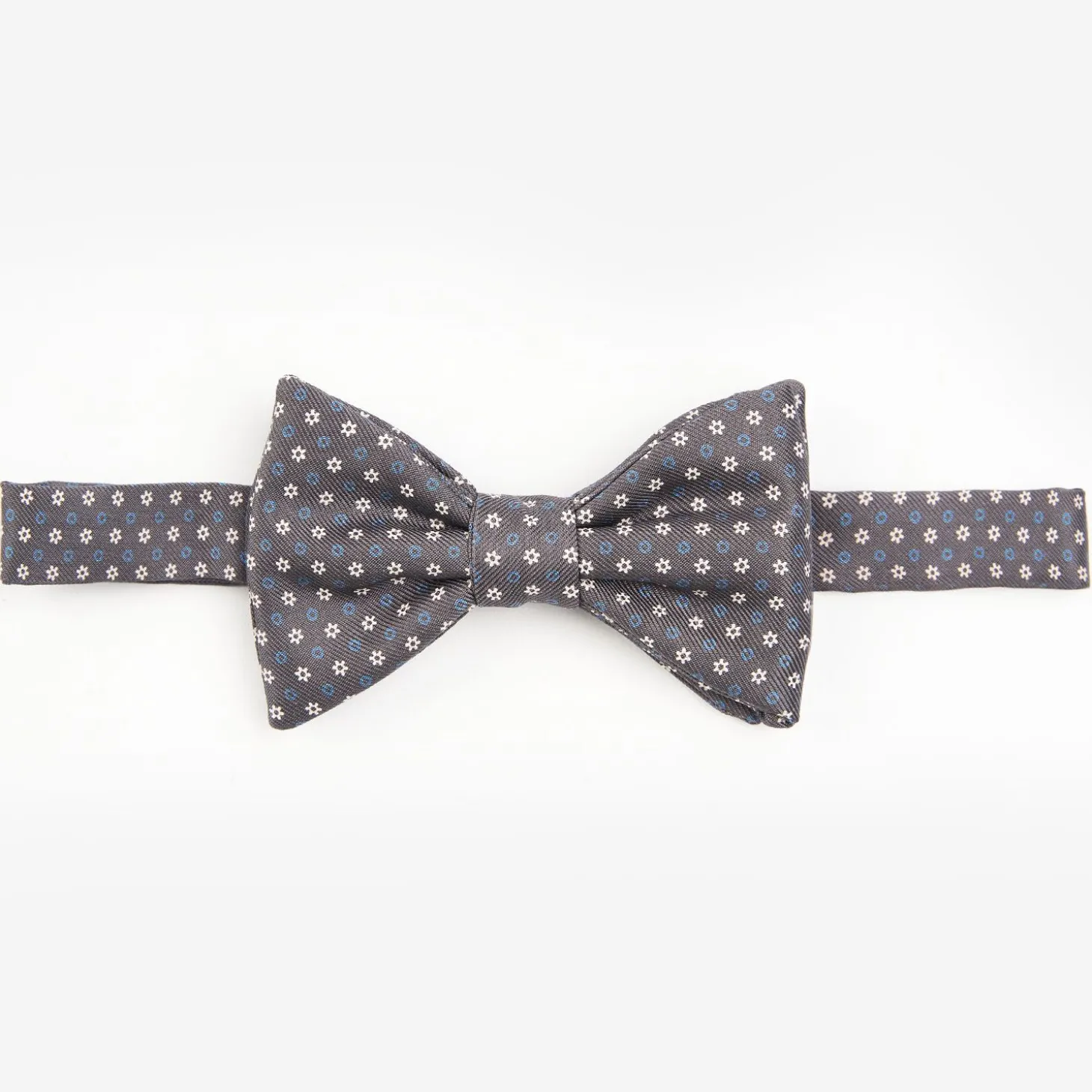 Dark Grey Pre-Knotted Silk Bowtie- Small Flower Pattern