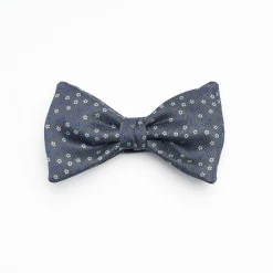Dark Grey Pre-Knotted Silk Bowtie- Small Flower Pattern
