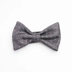 Dark Grey Pre-Knotted Silk Bowtie- Small Flower Pattern