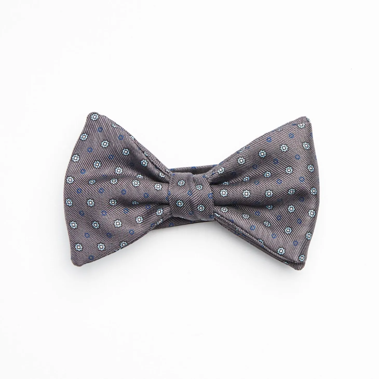 Dark Grey Pre-Knotted Silk Bowtie- Small Flower Pattern