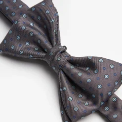 Dark Grey Pre-Knotted Silk Bowtie- Small Flower Pattern