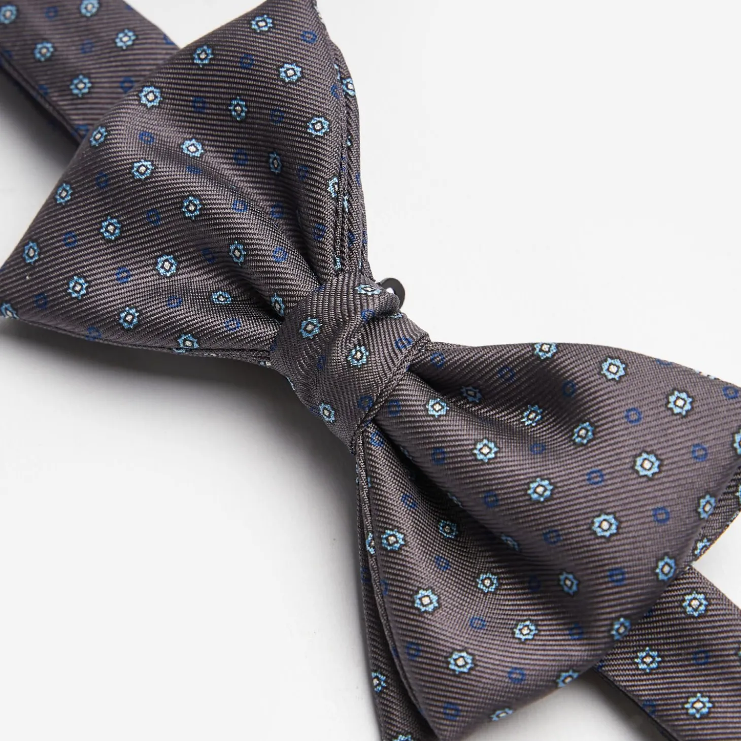 Dark Grey Pre-Knotted Silk Bowtie- Small Flower Pattern
