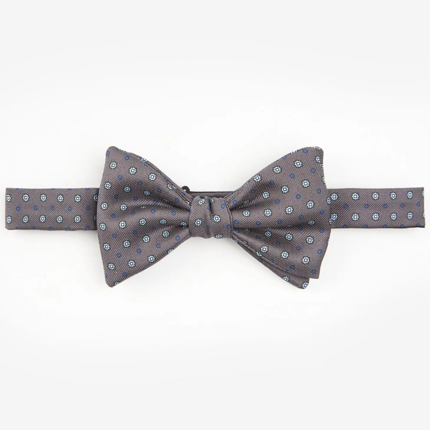 Dark Grey Pre-Knotted Silk Bowtie- Small Flower Pattern