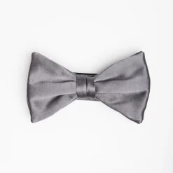 Dark Grey Pre-Knotted Silk Satin Bowtie - Solid Color