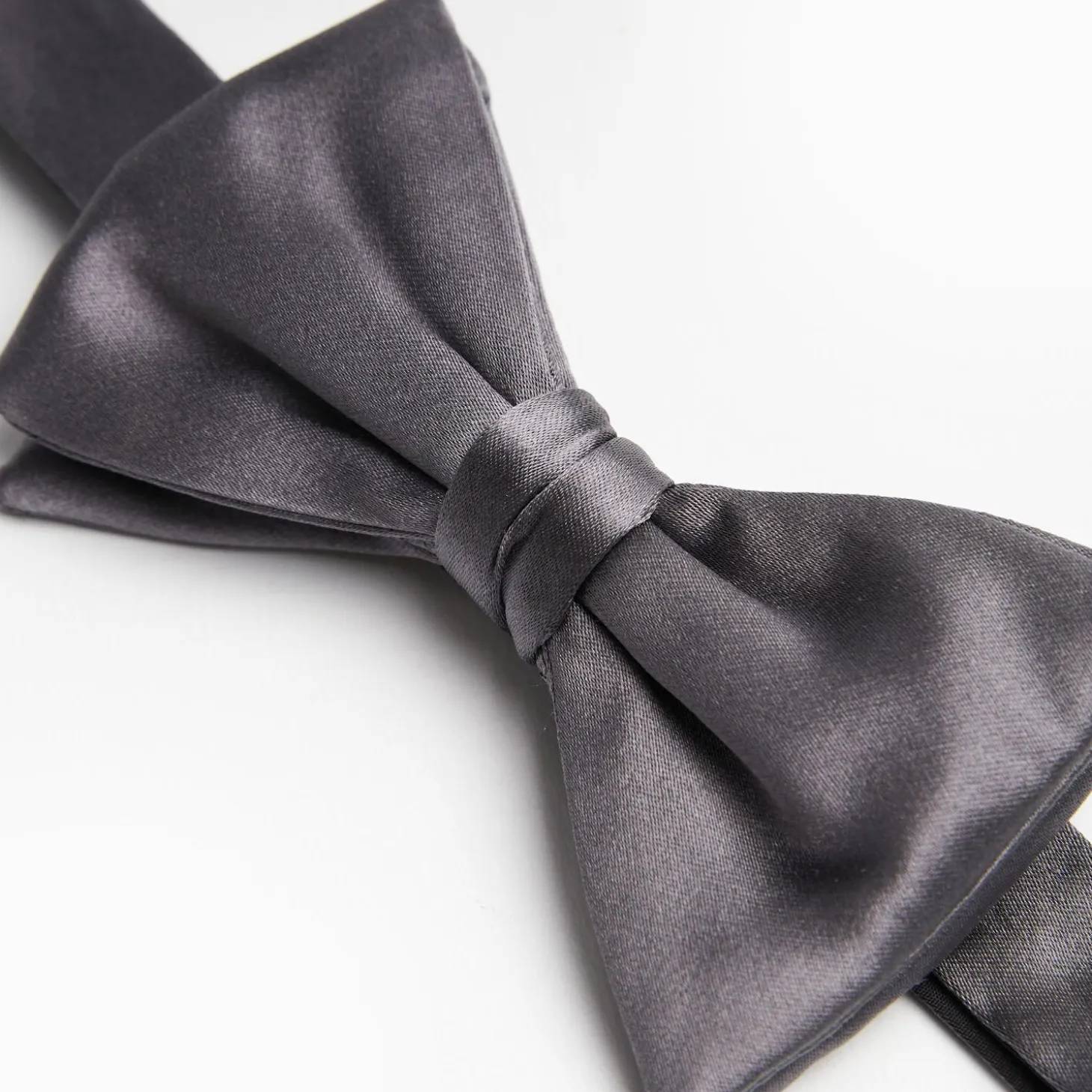 Dark Grey Pre-Knotted Silk Satin Bowtie - Solid Color