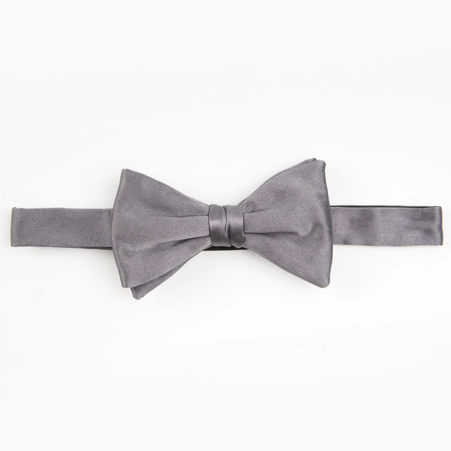 Dark Grey Pre-Knotted Silk Satin Bowtie - Solid Color