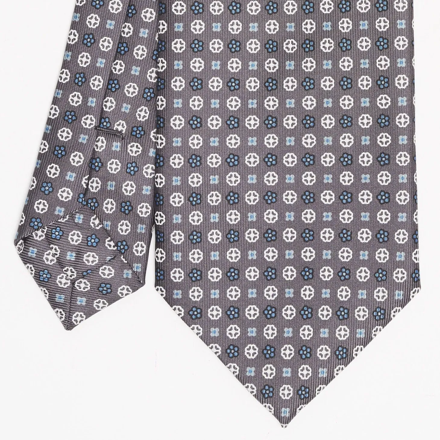 Dark Grey Sartorial Classic Silk Tie Small Flower Pattern