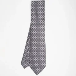 Dark Grey Sartorial Classic Silk Tie Small Flower Pattern
