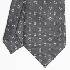 Dark Grey Sartorial Classic Silk Tie Large Flower Pattern