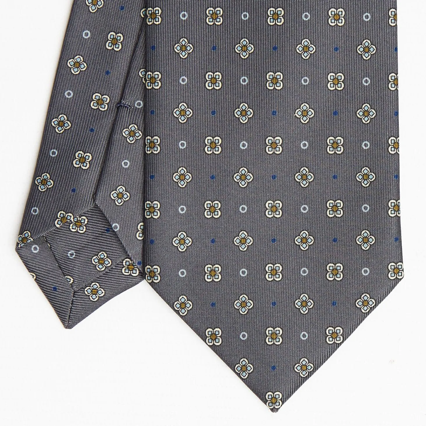 Dark Grey Sartorial Classic Silk Tie Large Flower Pattern