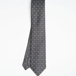 Dark Grey Sartorial Classic Silk Tie Large Flower Pattern