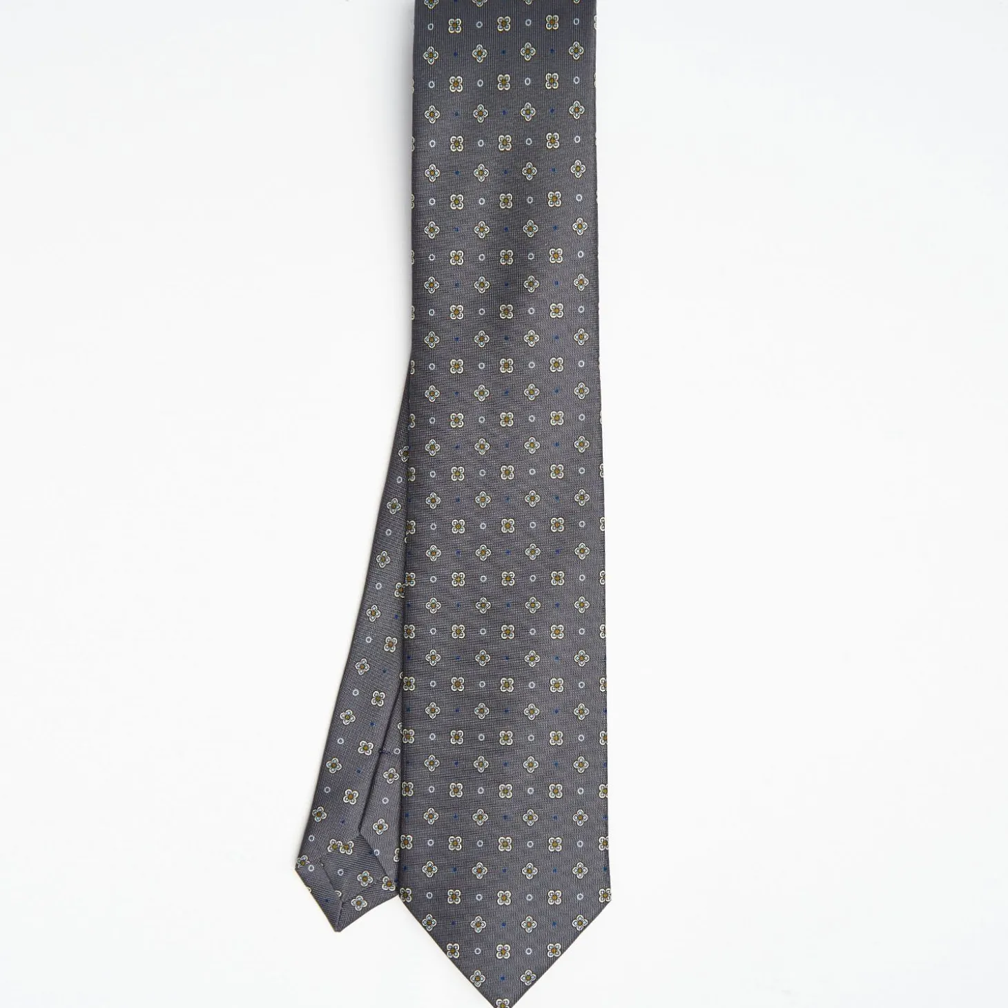 Dark Grey Sartorial Classic Silk Tie Large Flower Pattern
