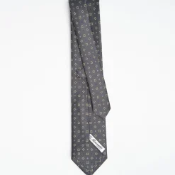 Dark Grey Sartorial Classic Silk Tie Large Flower Pattern