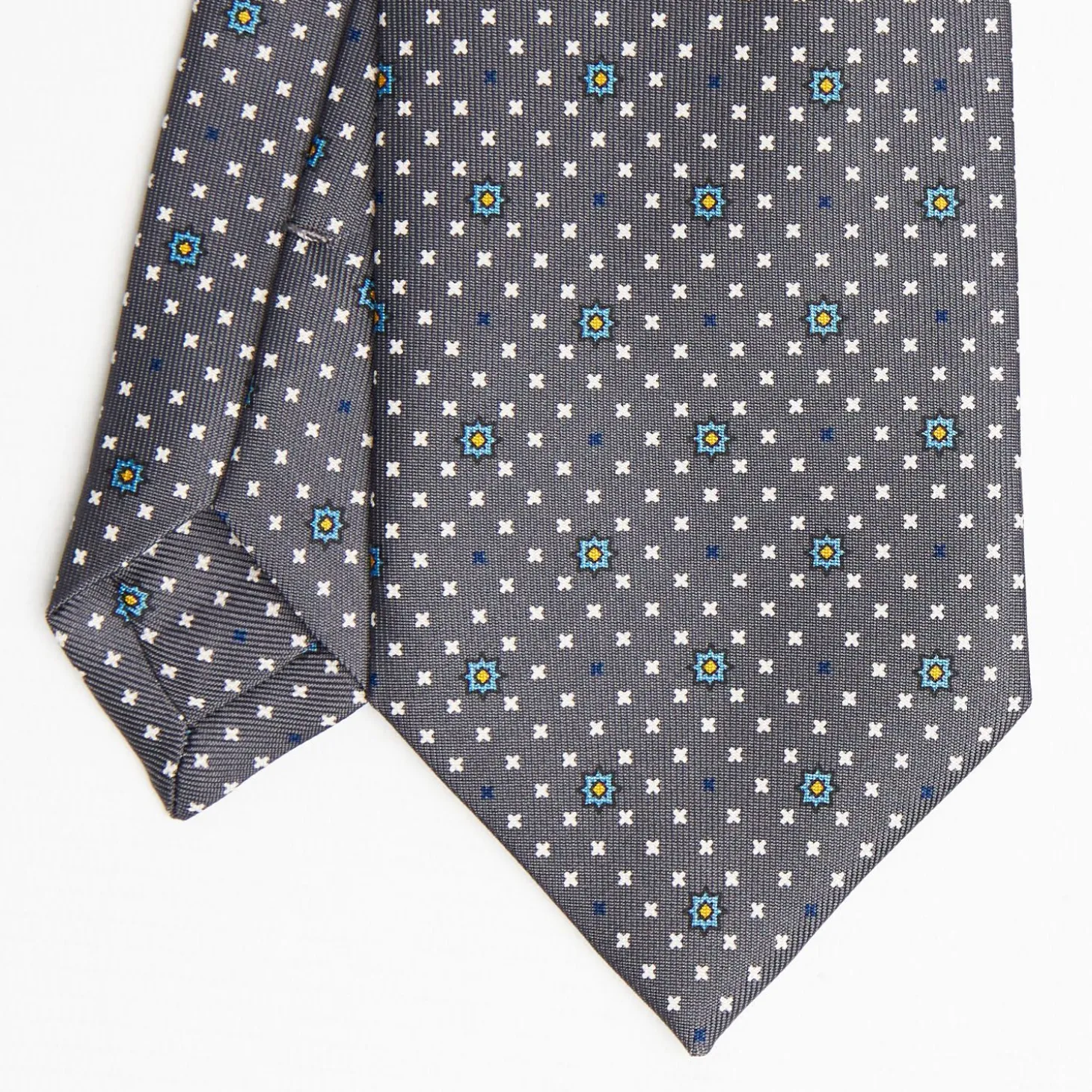 Dark Grey Sartorial Classic Silk Tie Small Flower Pattern