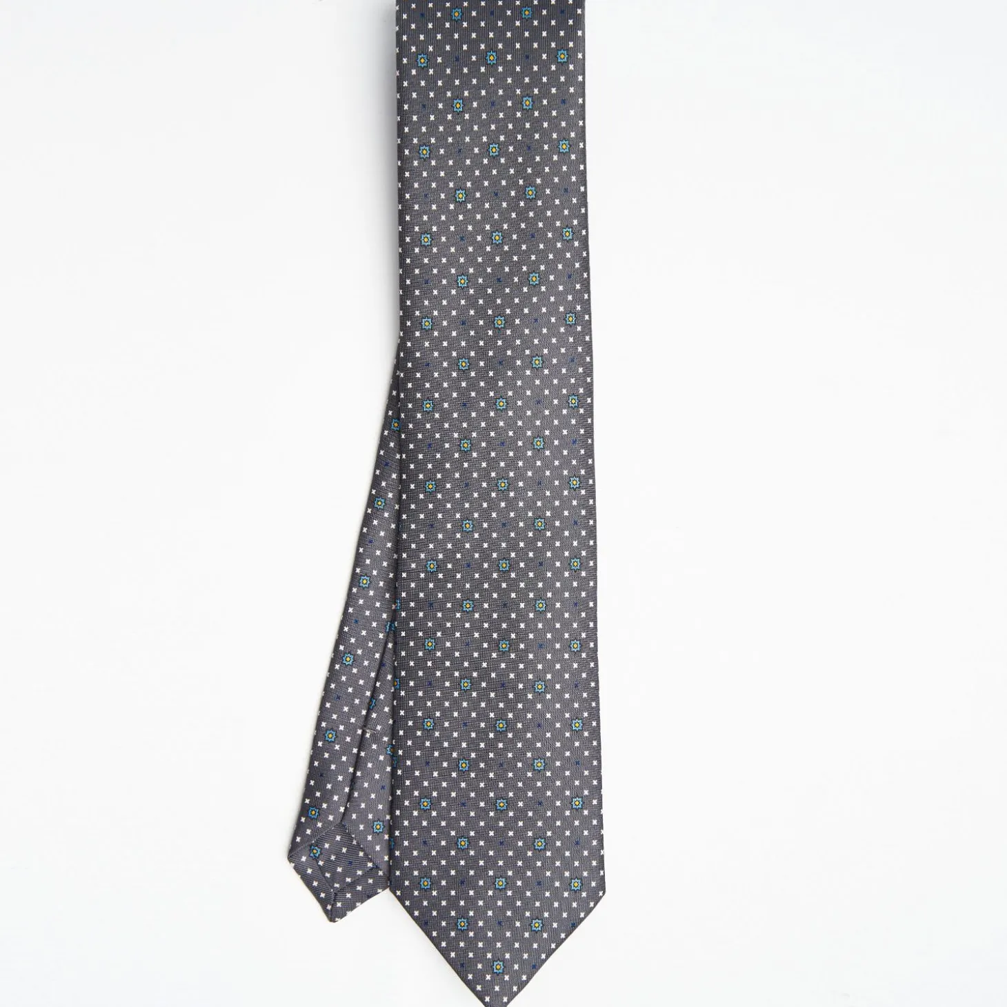 Dark Grey Sartorial Classic Silk Tie Small Flower Pattern