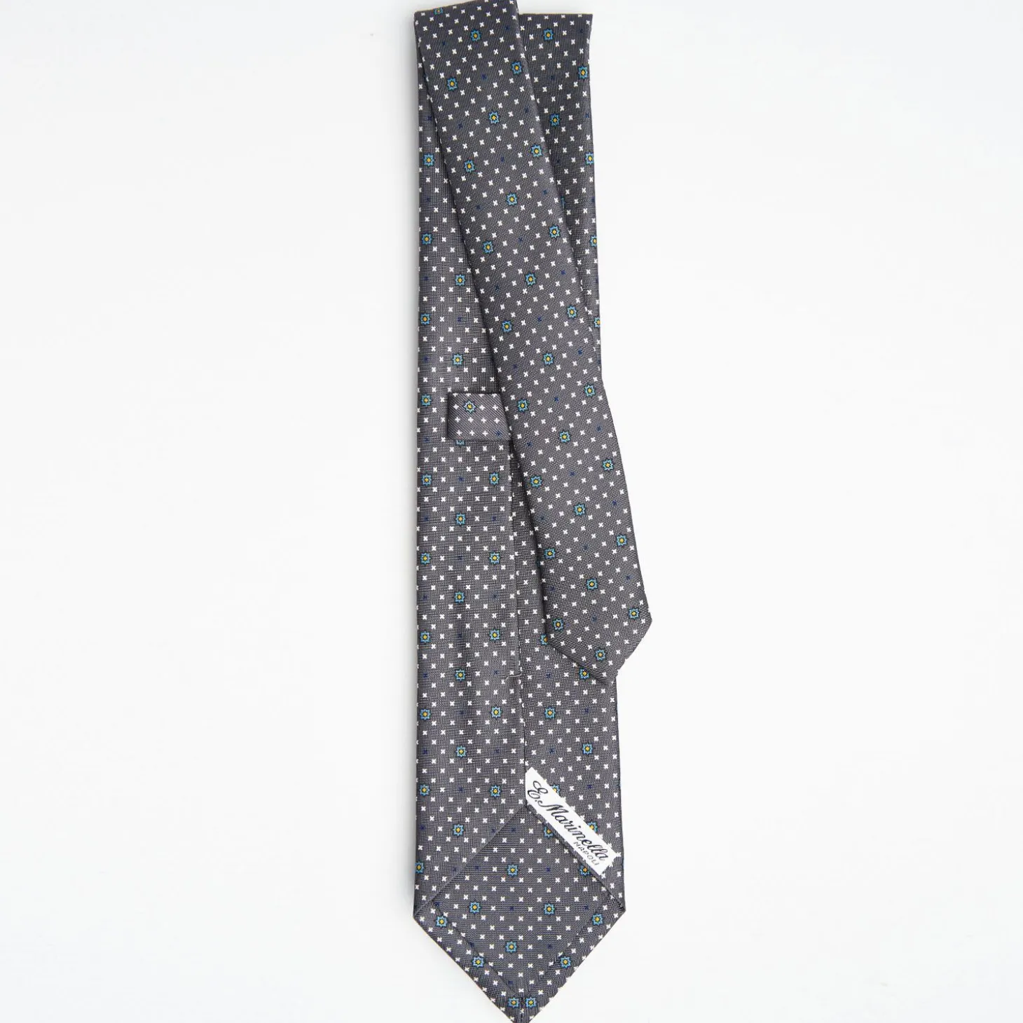 Dark Grey Sartorial Classic Silk Tie Small Flower Pattern