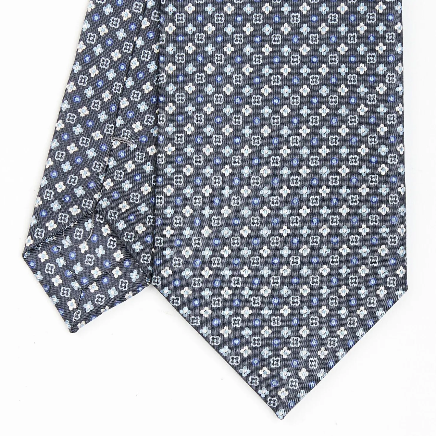 Dark Grey Sartorial Classic Silk Tie - Small Flower Designs