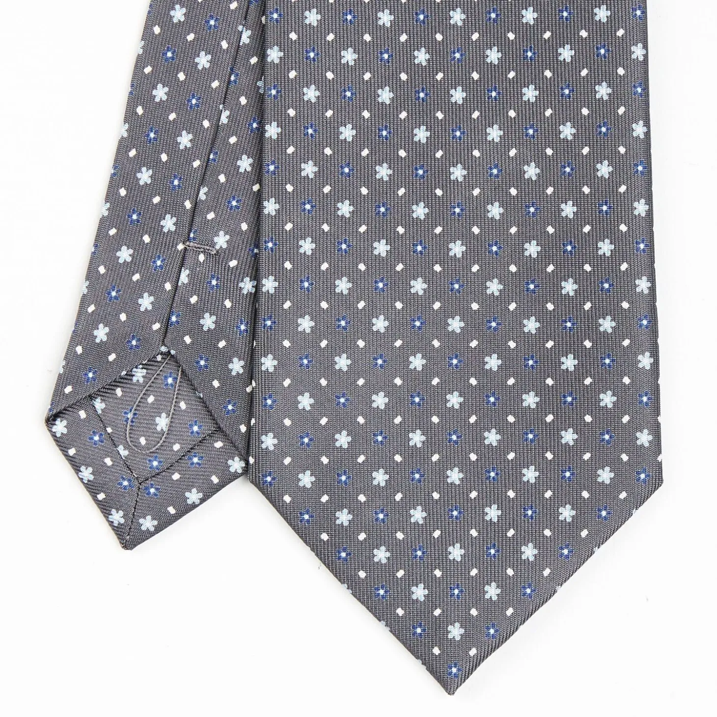 Dark Grey Sartorial Classic Silk Tie - Small Flower Pattern