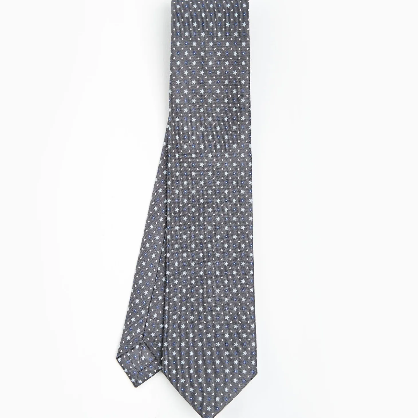 Dark Grey Sartorial Classic Silk Tie - Small Flower Pattern