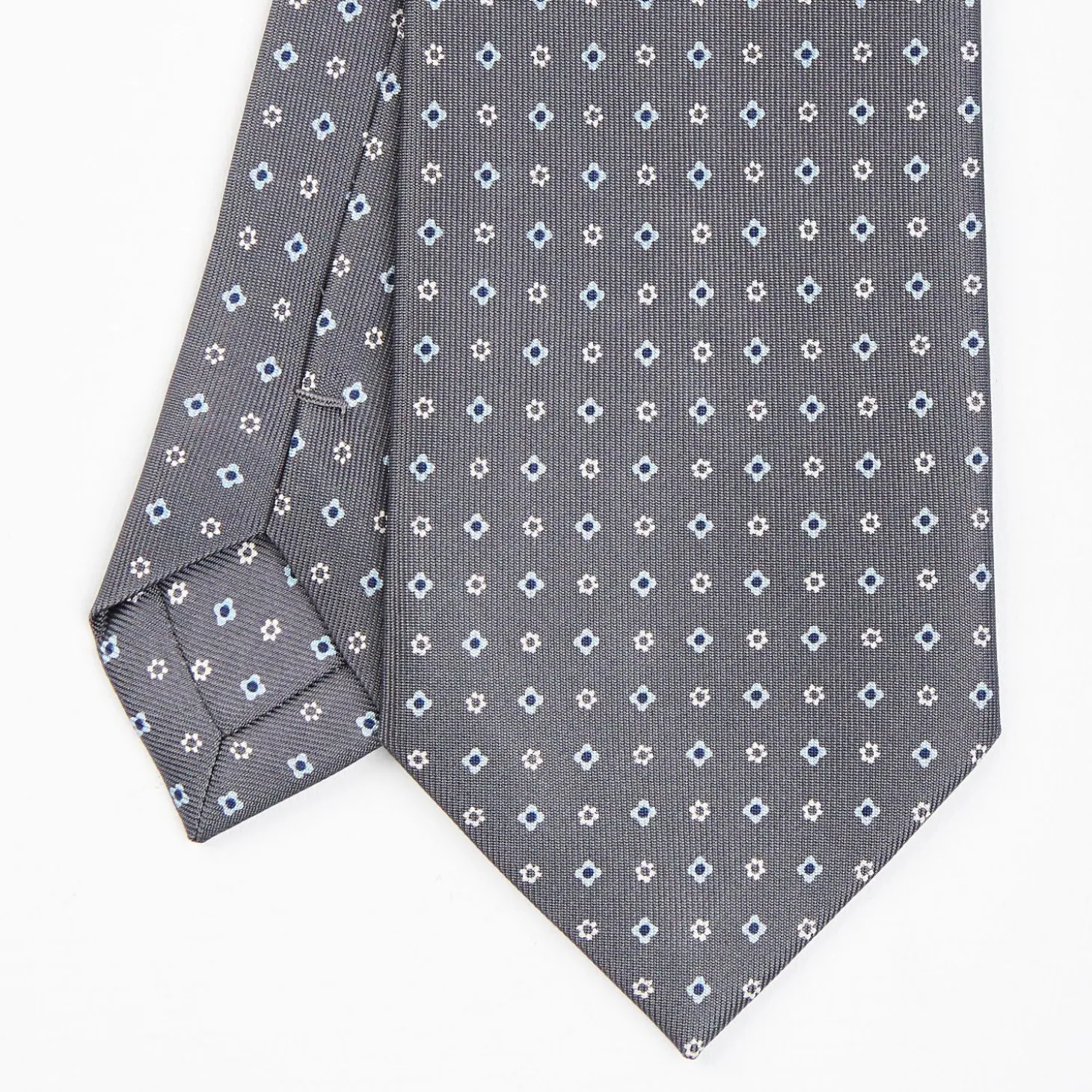 Dark Grey Sartorial Classic Silk Tie - Small Flower Designs