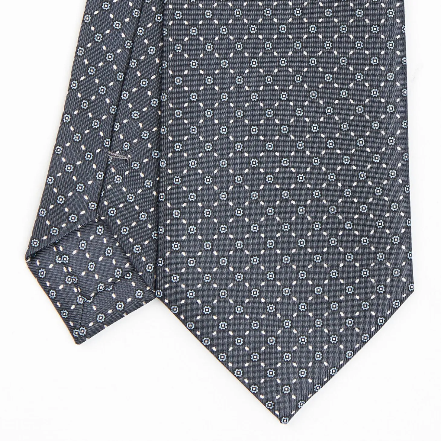 Dark Grey Sartorial Classic Silk Tie - Small Flower Pattern