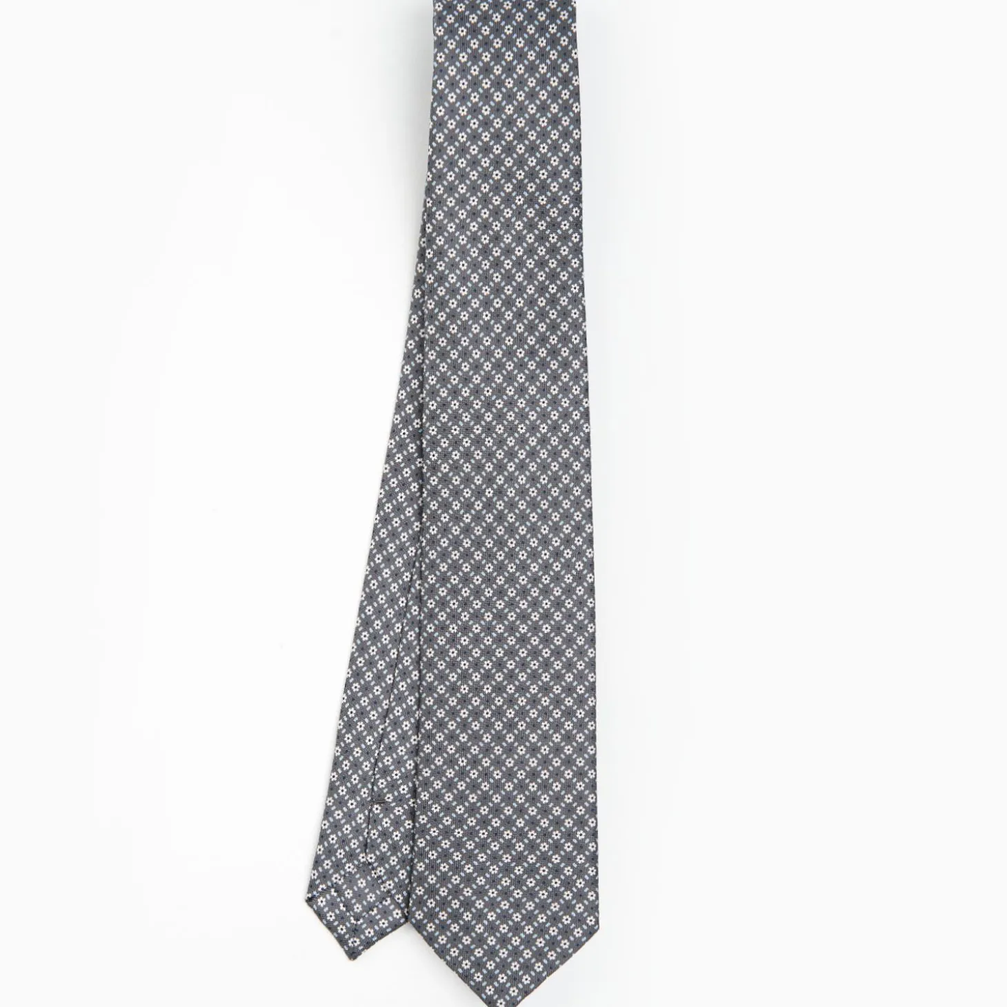 Dark Grey Sartorial 7 Cm Silk Tie - Small Flower Pattern