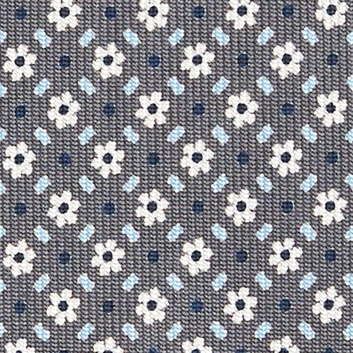 Dark Grey Sartorial 7 Cm Silk Tie - Small Flower Pattern