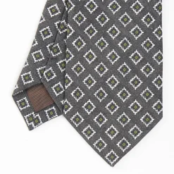 Dark Grey Sartorial Linen Tie - Geometric Large Patterns