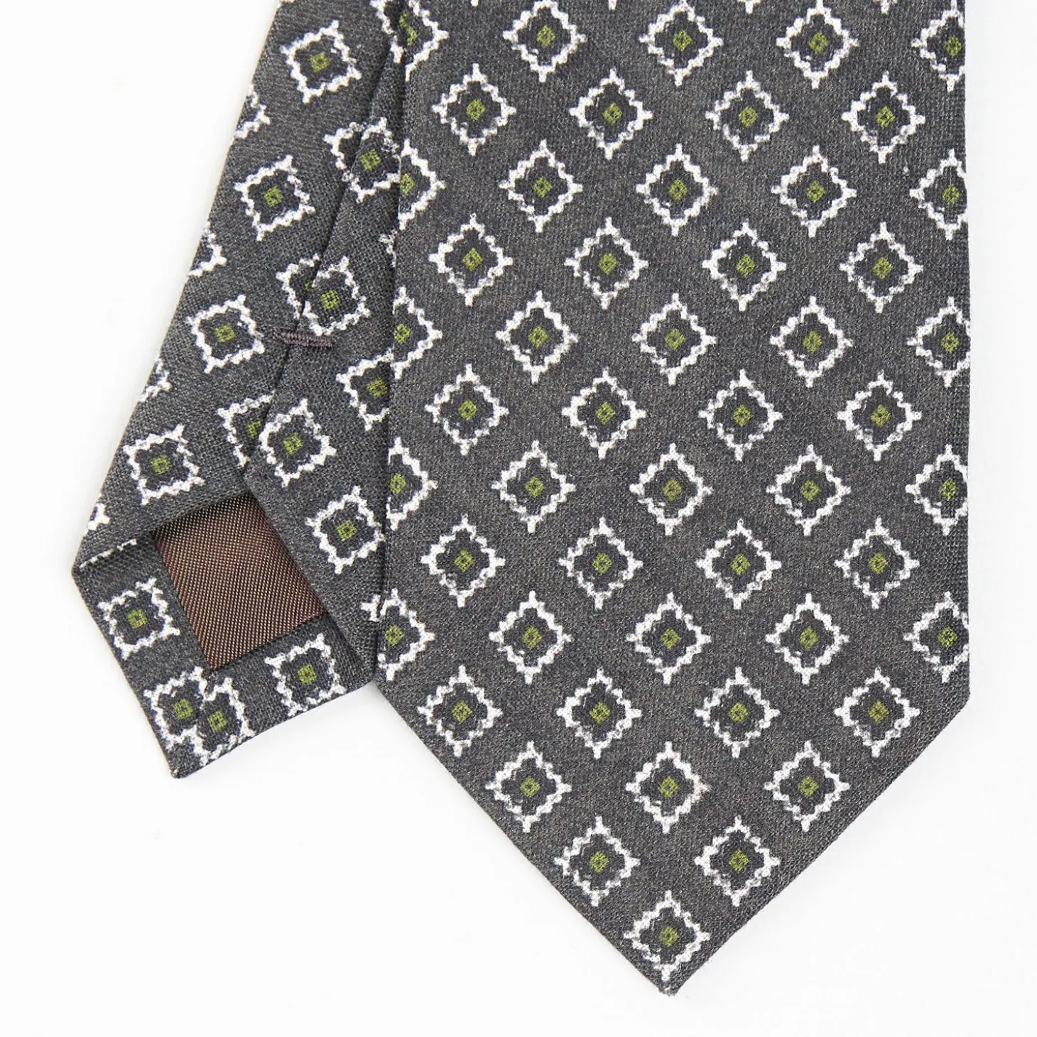Dark Grey Sartorial Linen Tie - Geometric Large Patterns