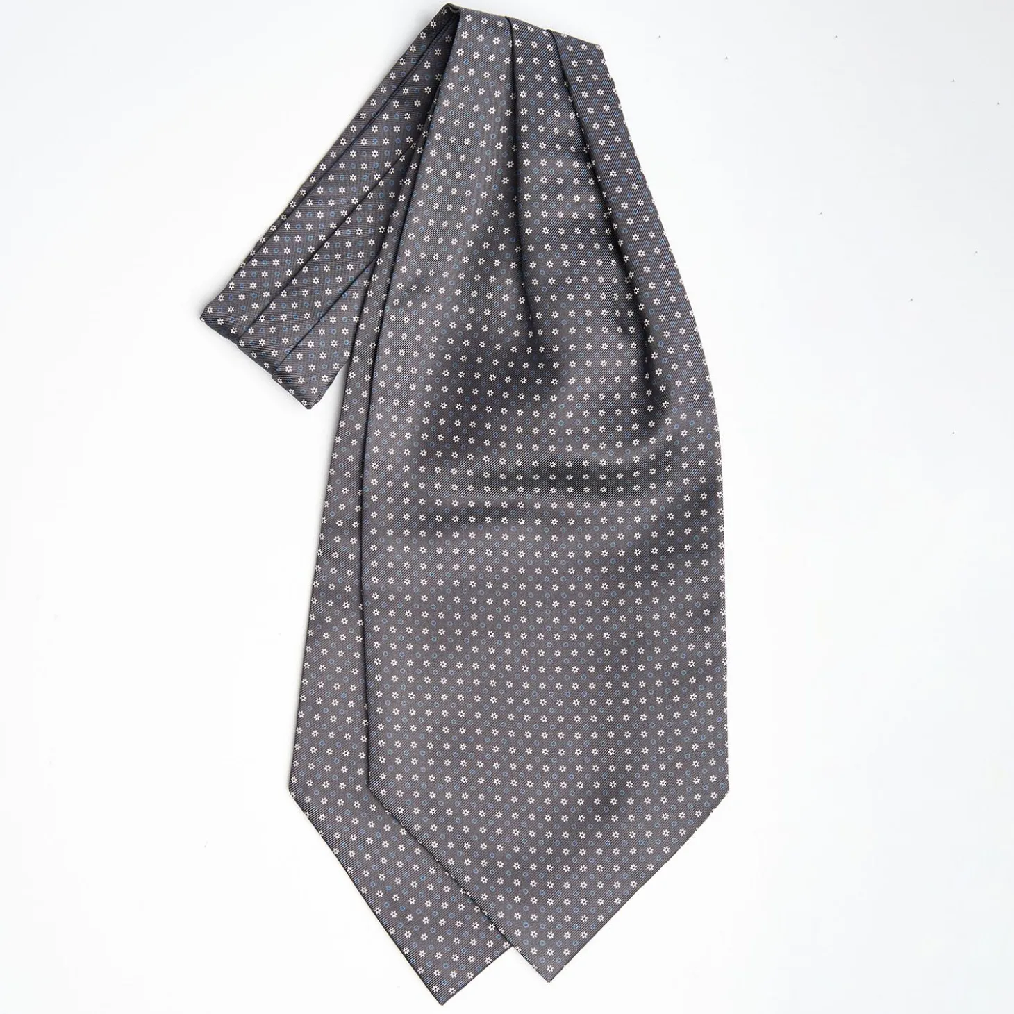 Dark Grey Silk Ascot Tie - Small Flower Designs