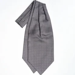Dark Grey Silk Ascot Tie - Small Flower Designs