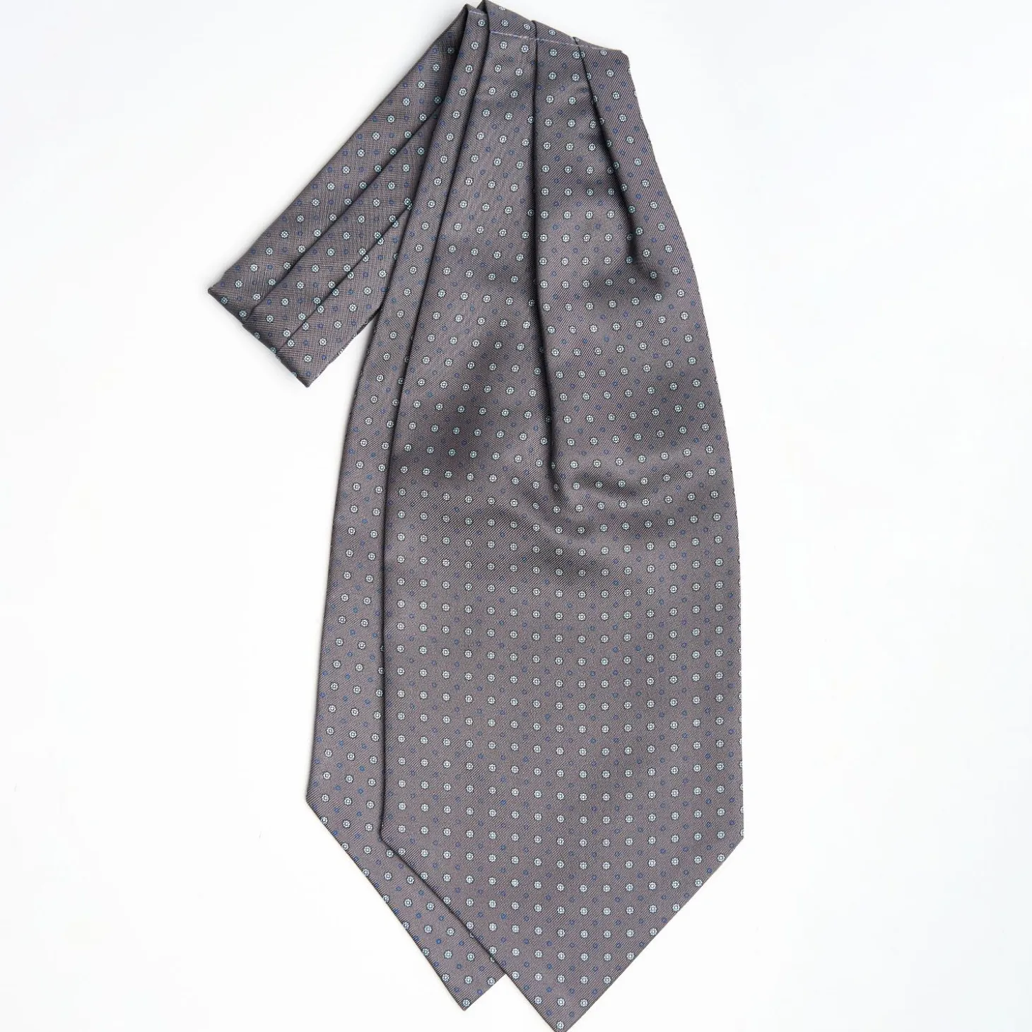Dark Grey Silk Ascot Tie - Small Flower Designs