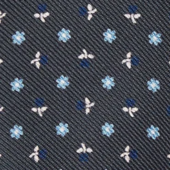 Dark Grey Silk Bowtie To Self-Tie - Small Flower Pattern