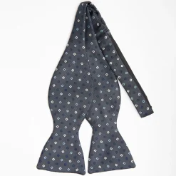 Dark Grey Silk Bowtie To Self-Tie Small Flower Pattern