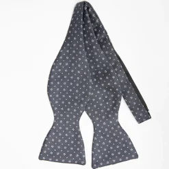 Dark Grey Silk Bowtie To Self-Tie - Small Flower Pattern
