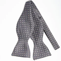 Dark Grey Silk Bowtie To Self-Tie Small Flower Pattern
