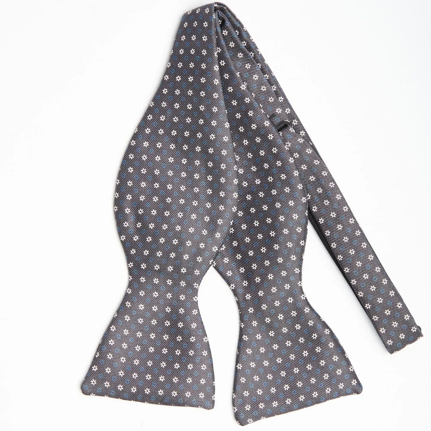 Dark Grey Silk Bowtie To Self-Tie Small Flower Pattern