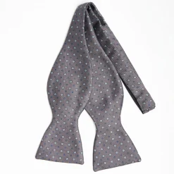 Dark Grey Silk Bowtie To Self-Tie - Small Flower Pattern